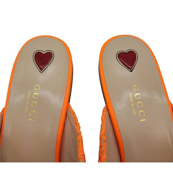 Gucci Princetown Orange Floral Lace Mules Size 38 - Picture 6 of 10
